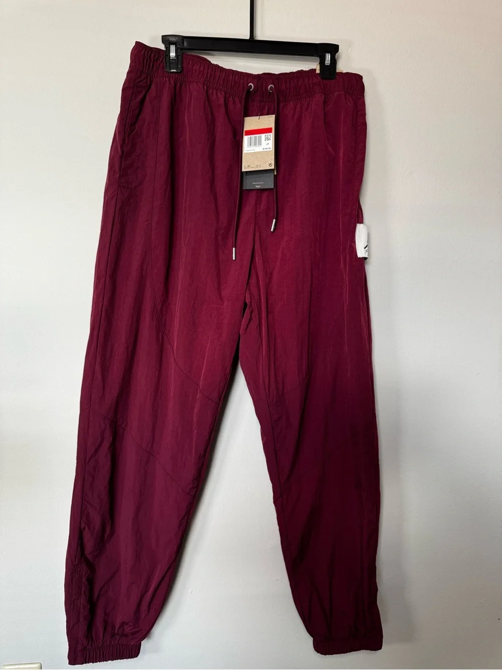 New Jordan size L Men's Drawstring Casual Pants in Burgundy